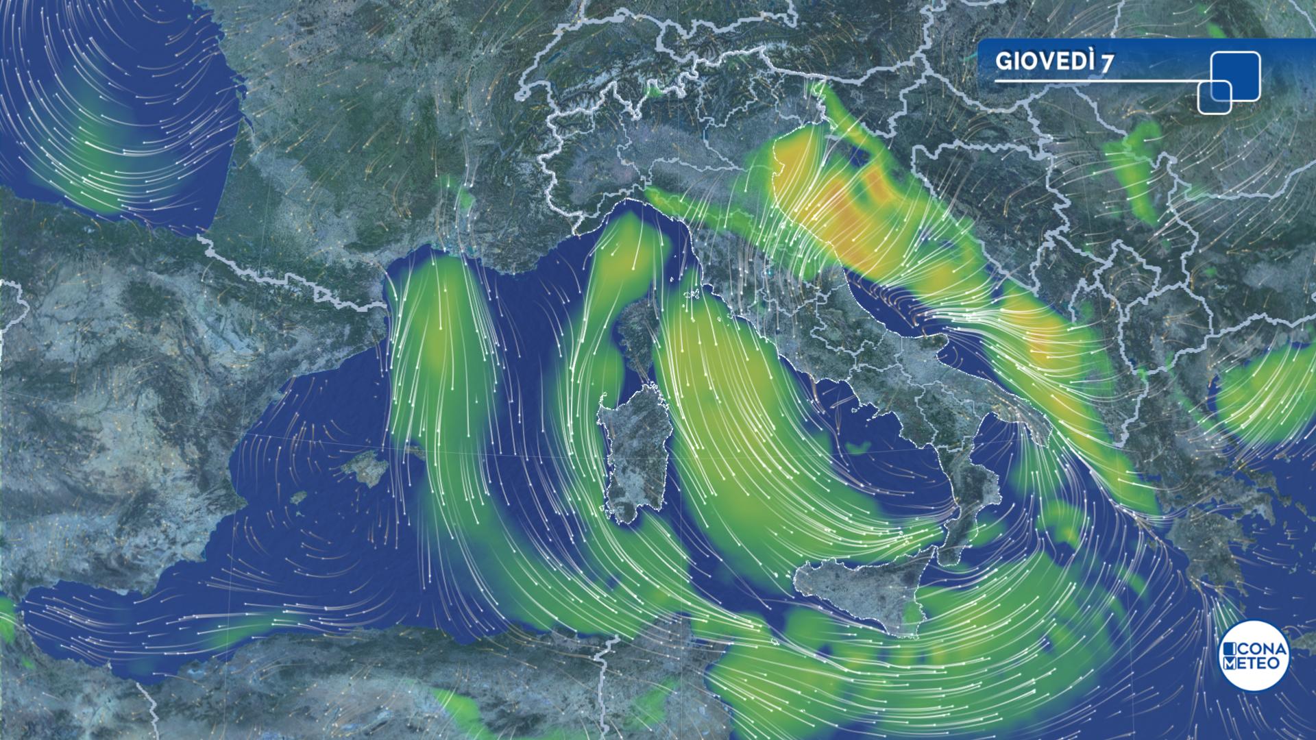 Vortice CICLONICO SullItalia Forti VENTI E Piogge Intense Icona Meteo